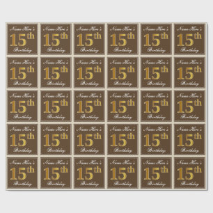 Papel De Presente Elegante, Marrom, Falso Dourado Aniversário de 15 