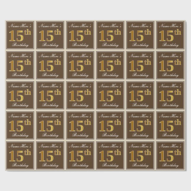 Papel De Presente Elegante, Marrom, Falso Dourado Aniversário de 15  (Aberto)