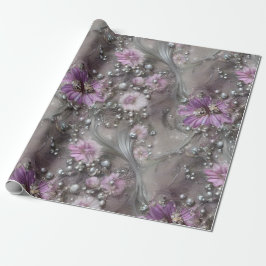 Papel De Presente Elegante Mauve, Cinza e Ivory Floral & Beaded