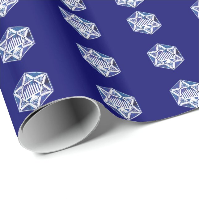 Papel De Presente Elegante Menorá de Hanukkah em Estrela de Davi (Ponta do rolo)