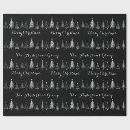 Papel De Presente Elegante Moderno Árvores de Pinheiro Pretas e Bran