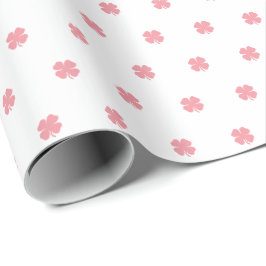 Papel De Presente Elegante Moderno Padrão de Trevo da Sorte Rosa Fes