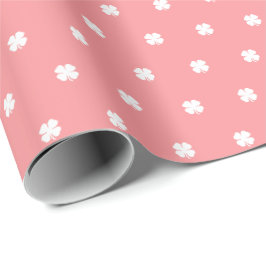 Papel De Presente Elegante Moderno Padrão de Trevo da Sorte Rosa Fes