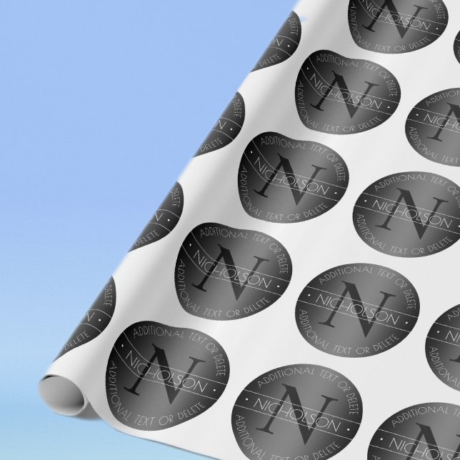 Papel De Presente Elegante Monograma Moderno com Sombreado Preto e B (Criador carregado)