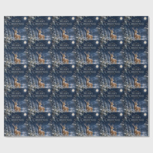 Papel De Presente Elegante Natal dos Cervos, Xilogravura Florestal V