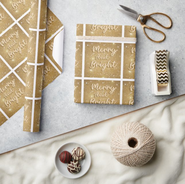 Papel De Presente Elegante Natal dourado brilhante (Artesanato)