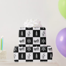 Papel De Presente Elegante Natal Moderno Preto e Branco