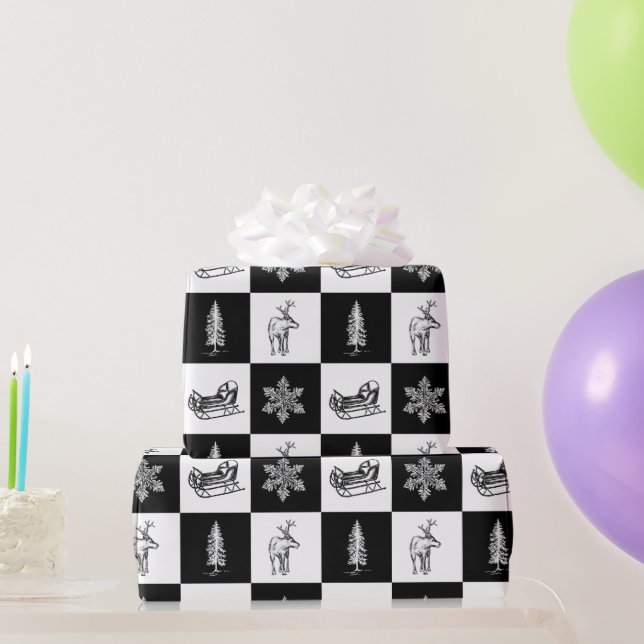 Papel De Presente Elegante Natal Moderno Preto e Branco (Presentes para festas)