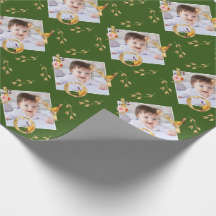 Papel De Presente Elegante Natal Verde e Dourada Foto de Alegria 