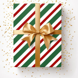 Papel De Presente Elegante Natal Verde Listras Vermelhas Natal