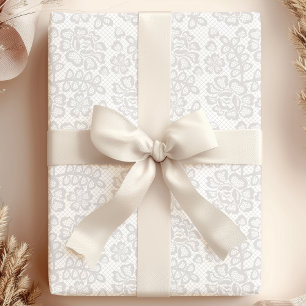 Papel De Presente Elegante Noiva de Renda Vintage Cinza Chic