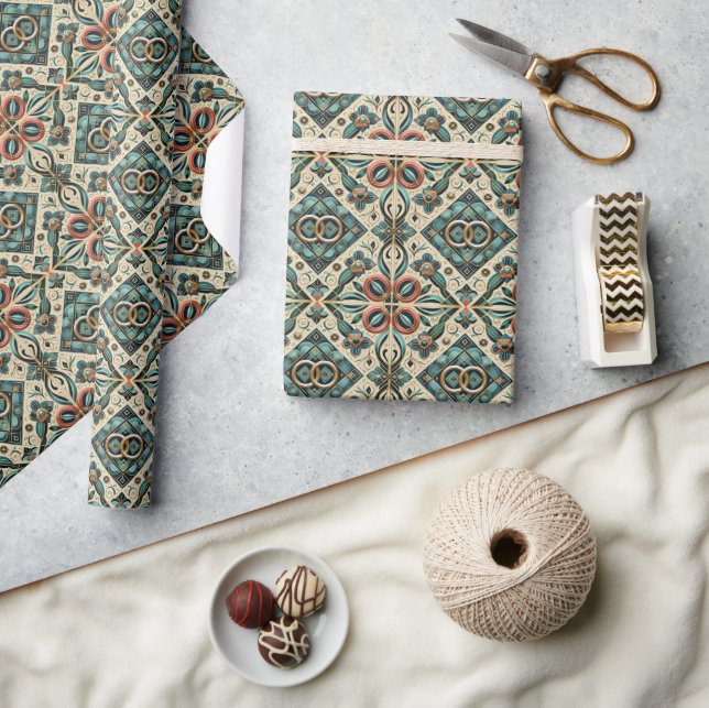 Papel De Presente Elegante Noivado com Tons de Joias e Anéis Entrela (Artesanato)