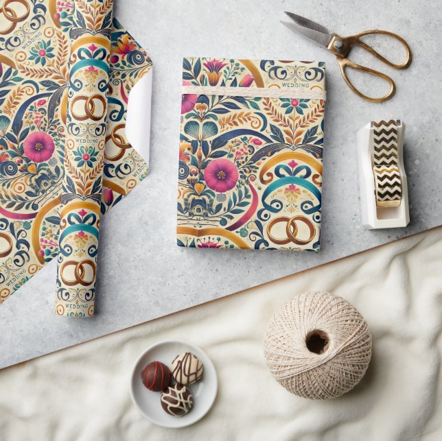 Papel De Presente Elegante Noivado com Tons de Joias e Anéis Entrela (Artesanato)