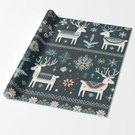 Papel De Presente Elegante Nórdico Reindeer Patterno