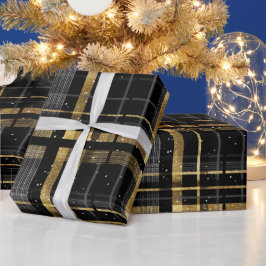 Papel De Presente Elegante Ouro Preto Luxo Padrão Xadrez Ônix