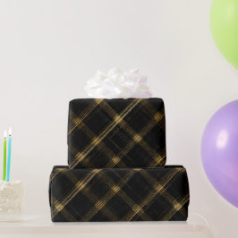 Papel De Presente Elegante Ouro Preto Luxo Padrão Xadrez Ônix