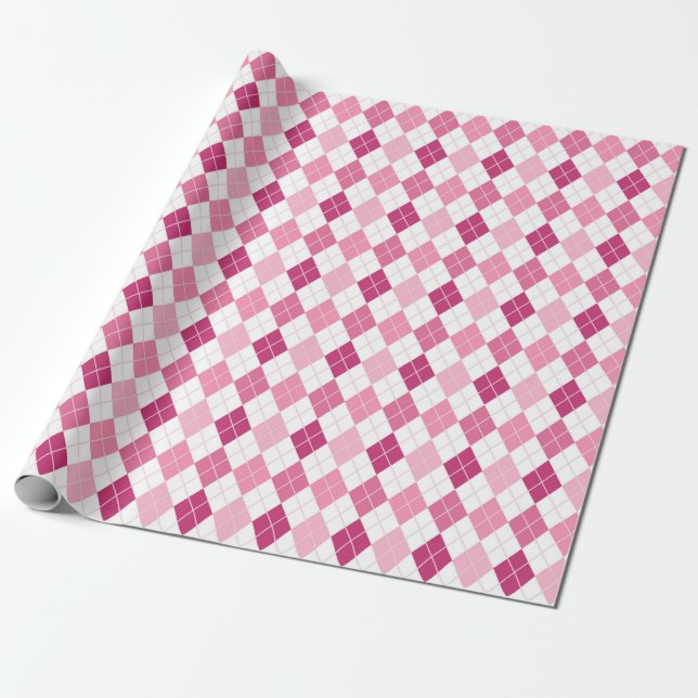 Papel De Presente Elegante Padrão Argyle: Delícia Rosa e Roxa (Desenrolado)