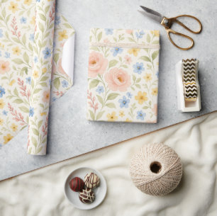 Papel De Presente Elegante Padrão Artístico Floral Francês Chic Desp