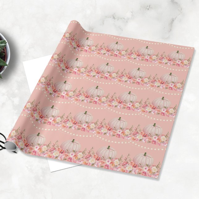Papel De Presente Elegante Padrão de Abóbora | Rosa Bege (Criador carregado)