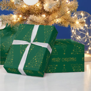 Papel De Presente Elegante padrão de árvore de Natal verde esmeralda