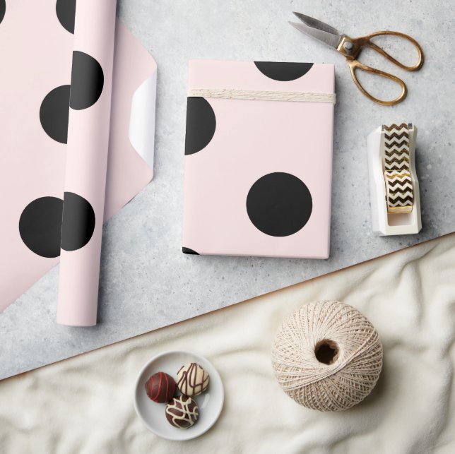Papel De Presente Elegante padrão de bolinhas pretas/rosa bege Chic (Artesanato)