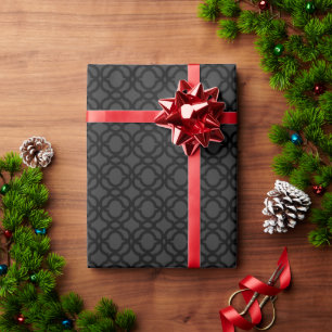 Papel De Presente Elegante Padrão de Quatrefoil Preto Moderno para C