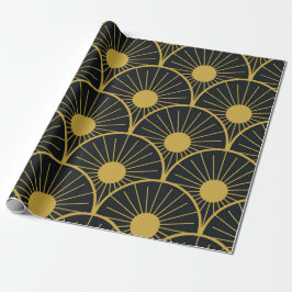 Papel De Presente Elegante padrão de sol em dourado Art Deco sobre p