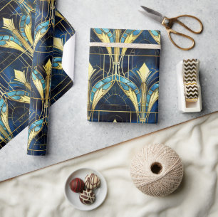 Papel De Presente Elegante padrão de vidro falso Lotus Dourado