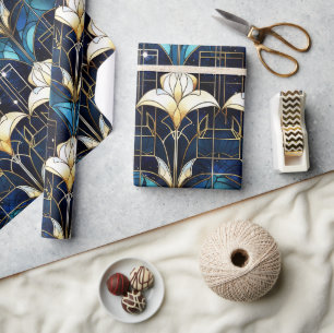 Papel De Presente Elegante padrão de vidro falso Lotus Dourado