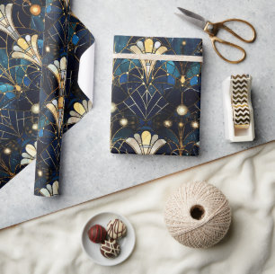 Papel De Presente Elegante padrão de vidro manchado falso de lótus d