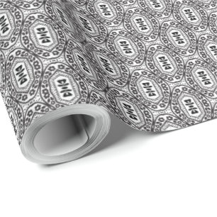 Papel De Presente Elegante padrão floral contínuo em preto e branco 