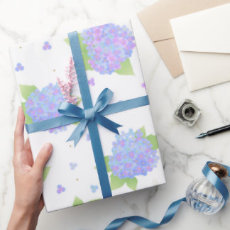 Papel De Presente Elegante padrão floral de Hortênsia Azul e Roxo