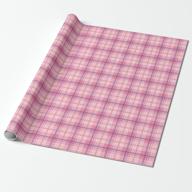 Papel De Presente Elegante Padrão Xadrez de Vermelho Rosa Azul (Desenrolado)