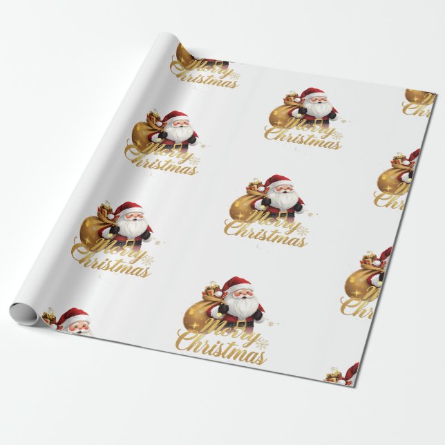 Papel De Presente Elegante Papai Noel Feliz Natal (Desenrolado)