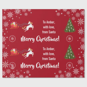 Papel De Presente Elegante Papais noeis Xmas Sleigh Unicorn Personal