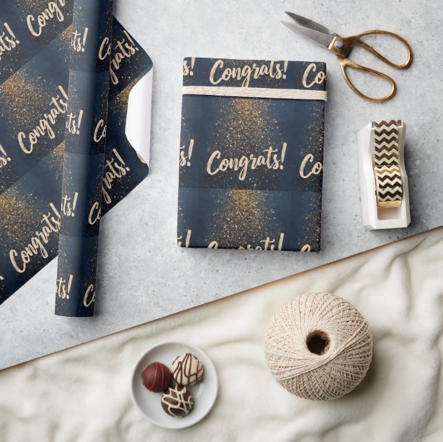 Papel De Presente Elegante "Parabéns!" Saudação com o Ouro Confetti (Artesanato)