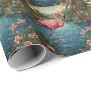 Papel De Presente Elegante paraíso tropical rosa flamingo