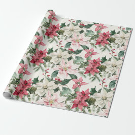Papel De Presente Elegante Pink Poinsettias Natal