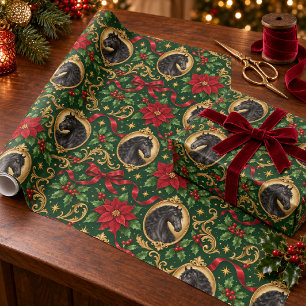 Papel De Presente Elegante Poinsettia de Natal Andaluz Negro