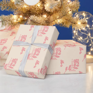 Papel De Presente Elegante Poinsettia de Natal Rosa Vintage em Vela