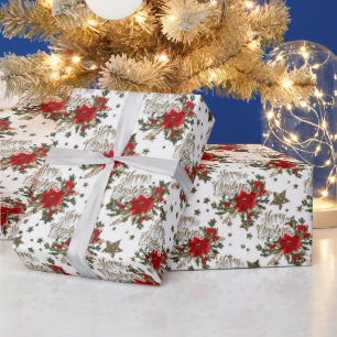 Papel De Presente Elegante Poinsettias de Natal Feliz
