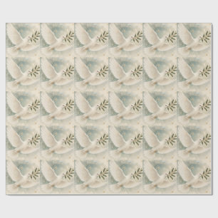 Papel De Presente Elegante Pombo de Natal ,Paz na Terra estilo Branc