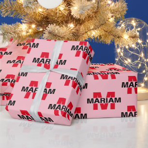 Papel De Presente Elegante Presente Rosa com Monograma de Nome Perso