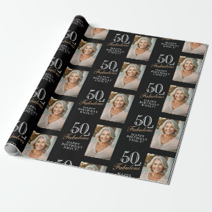 Papel De Presente Elegante Preto 50 e Fabuloso 50º Aniversário Foto