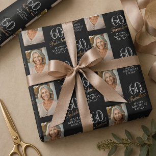 Papel De Presente Elegante Preto 60 e Fabuloso Aniversário de 60 ano