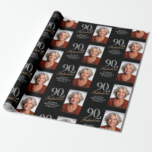 Papel De Presente Elegante Preto 90 e Fabuloso Aniversário de 90 ano