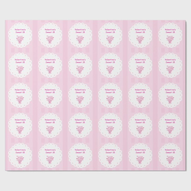 Papel De Presente Elegante Quinceañera Buquê Floral | Rosa e Branco (Aberto)