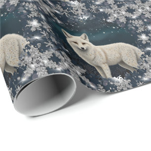 Papel De Presente Elegante raposa de inverno branca retrô brilhando