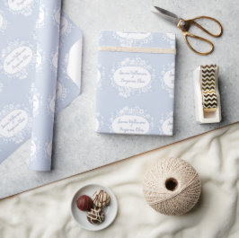 Papel De Presente Elegante Recepção de Casamento Azul Floral Casa Ab