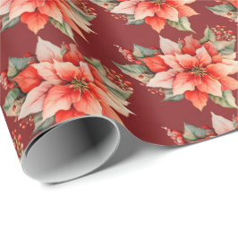 Papel De Presente Elegante Red Poinsettia Natal